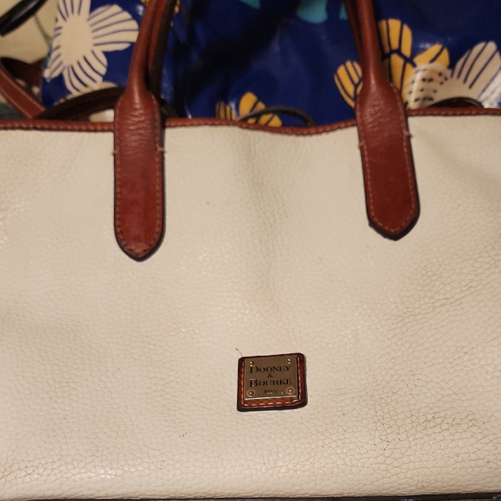 Dooney & Bourke White and Brown Pebbled Leather Tote